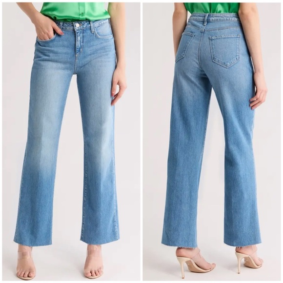 New L’Agence Tiana High Rise Wide Leg Jeans Seneca Raw Hem Blue Sz 29 - Picture 1 of 13
